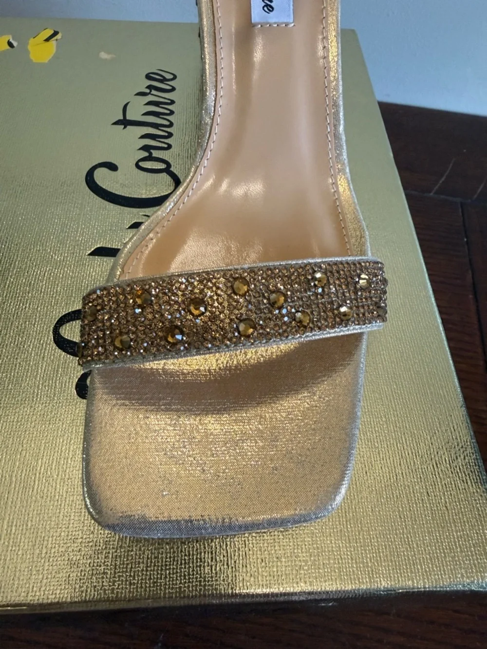 Lady Couture Kloe Gold Embellished‎ Wedge Sandal with Ankle Strap NEW